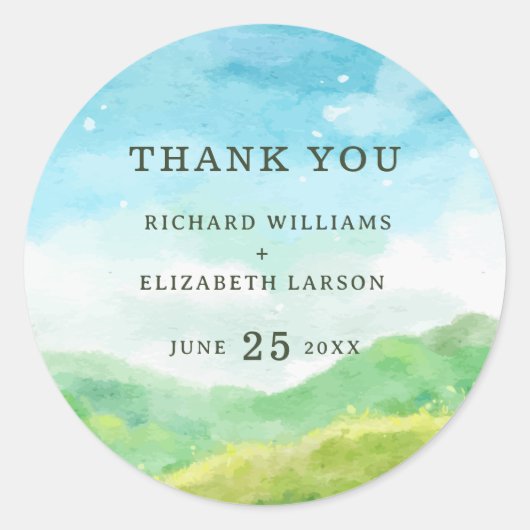 水彩自然結婚山 ラウンドシール (正面)