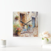 水彩自転車アートウォールクロック スクエア壁時計 (ホーム)