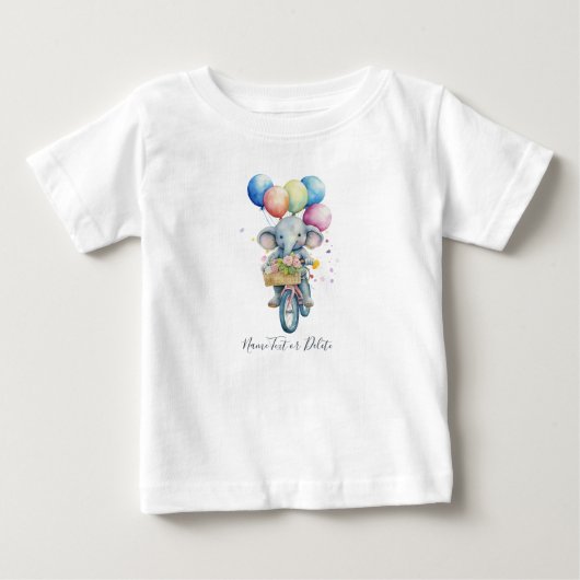 水彩自転車ゾウのベビーTシャツ ベビーTシャツ (正面)