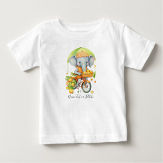 水彩自転車ゾウ赤ちゃんTシャツ ベビーTシャツ