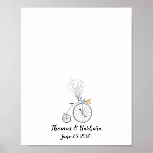 水彩自転車絵画の指紋ゲストブック ポスター (正面)