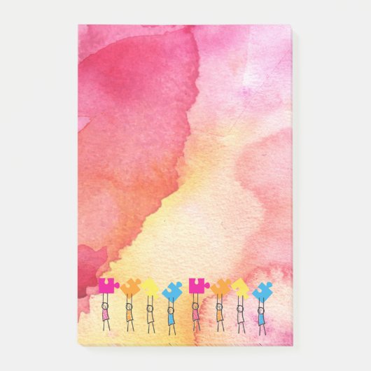 水彩自閉症パズルピーススティックキッズスケッチ ポストイット (正面)