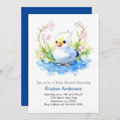 水彩至福のアヒル青い男の子ベビーシャワー 招待状 (正面/裏面)