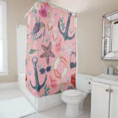 水彩航海のいかりヒトデ模様 シャワーカーテン (インサイチュ)