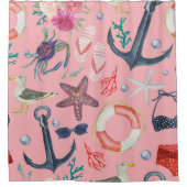 水彩航海のいかりヒトデ模様 シャワーカーテン (正面)