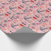 水彩航海のいかりヒトデ模様 ラッピングペーパー (角)