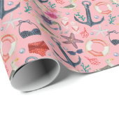 水彩航海のいかりヒトデ模様 ラッピングペーパー (ロールコーナー)