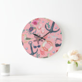 水彩航海のいかりヒトデ模様 ラージ壁時計 (ホーム)