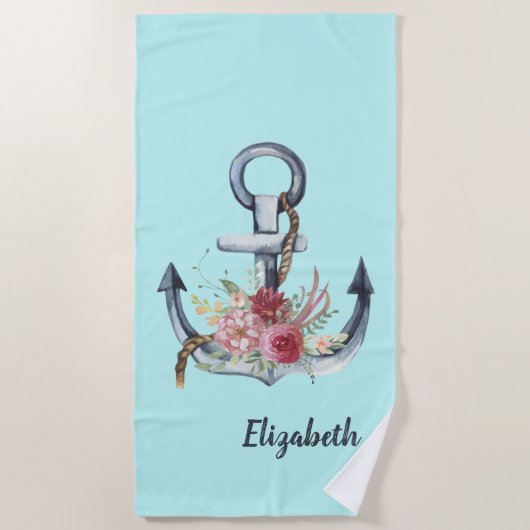 水彩航海のいかりフローラ ビーチタオル (正面)