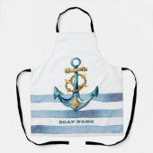水彩航海のいかりライトブルーストライプ エプロン (正面)