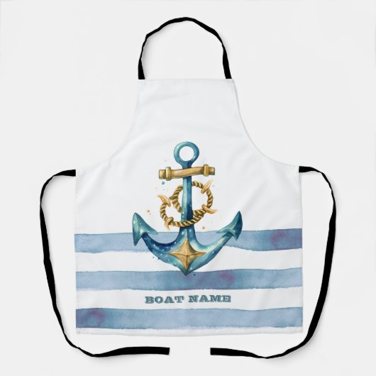 水彩航海のいかりライトブルーストライプ エプロン (正面)