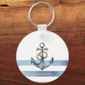 水彩航海のいかりライトブルーストライプ キーホルダー (正面)