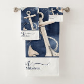 水彩航海のいかり海ネイビーモノグラム バスタオルセット (インサイチュ)