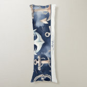 水彩航海のいかり海ネイビーモノグラム ボディピロー (正面縦)