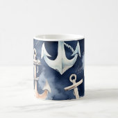 水彩航海のいかり海ネイビー コーヒーマグカップ (中央)