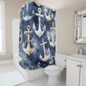 水彩航海のいかり海ネイビー シャワーカーテン (インサイチュ)