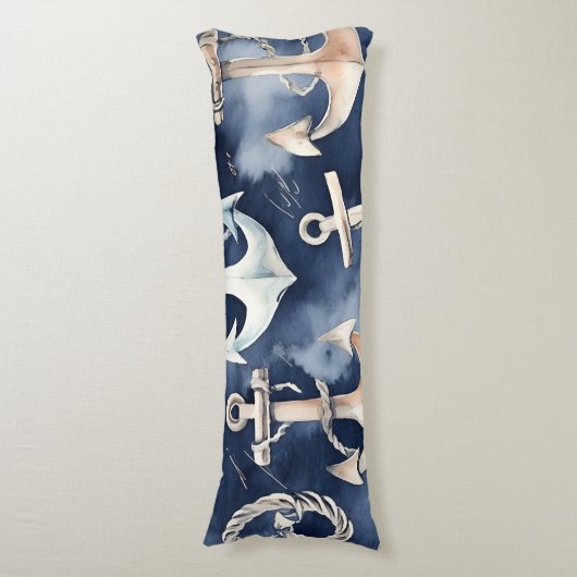 水彩航海のいかり海ネイビー ボディピロー (正面縦)