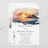水彩航海のビーチシーンブランチ&バブリー 招待状 (正面/裏面)