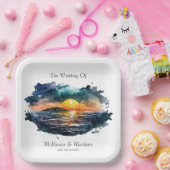 水彩航海のビーチシ結婚ーン ペーパープレート (パーティー)