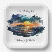 水彩航海のビーチシ結婚ーン ペーパープレート (正面)