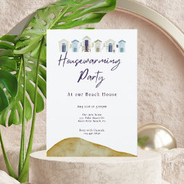 水彩航海のビーチ引っ越し祝いパーティーパーティー 招待状