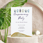 水彩航海のビーチ引っ越し祝いパーティーパーティー 招待状