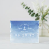 水彩航海のビーチ結婚式保存日 案内ポストカード (スタンド正面)