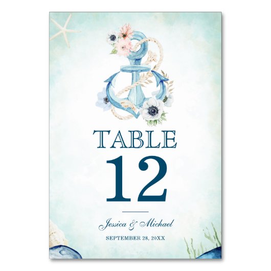 水彩航海のフローラいかりビーチ結婚式 テーブルナンバー (正面)