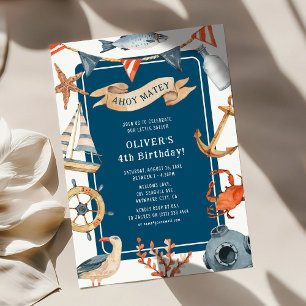 水彩航海の子供の誕生日パーティー 招待状