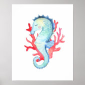 水彩航海の海シーホースとサンゴ ポスター (正面)