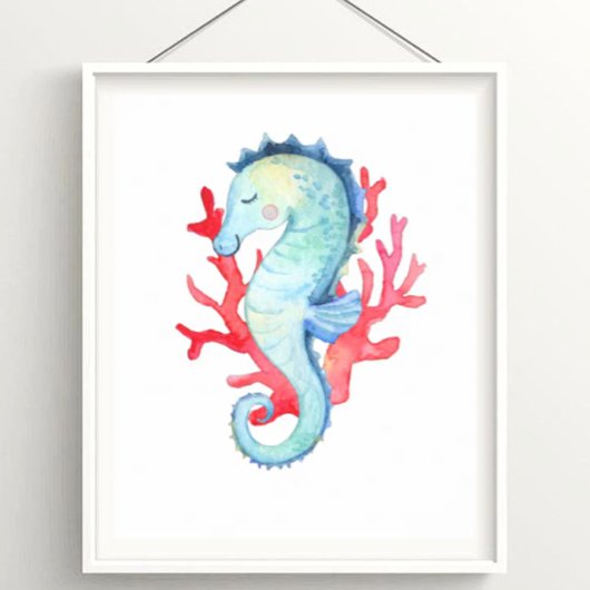 水彩航海の海シーホースとサンゴ ポスター