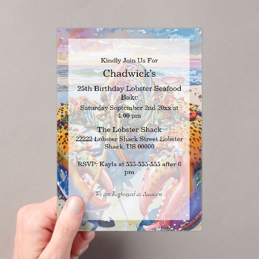水彩航海の海ロブスター誕生日 アクリル招待状 (インサイチュ (ポータブル))