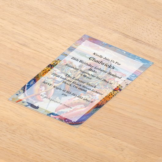 水彩航海の海ロブスター誕生日 アクリル招待状 (レイダウン)