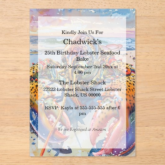 水彩航海の海ロブスター誕生日 アクリル招待状 (正面)