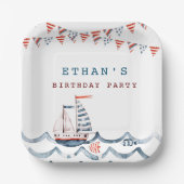 水彩航海の誕生日パーティーモノグラム ペーパープレート (正面)
