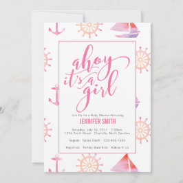 水彩航海ガールベビーシャワー 招待状