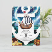 水彩船おもしろい海賊団誕生日 招待状 (スタンド正面)