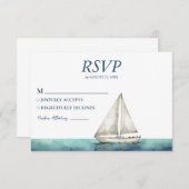 水彩船航海の帆船ヨット結婚ズ 出欠カード (正面/裏面)