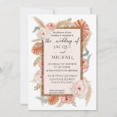 水彩色あせたフローラの葉BOHOパンパスグラス 招待状 (正面)