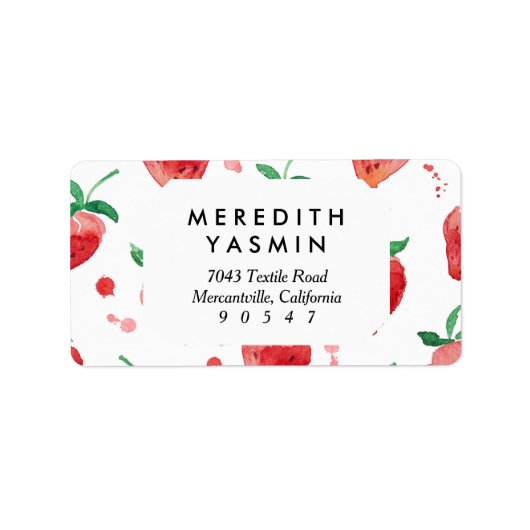 水彩色いちごピンク&レッド色彩の鮮やかベリー ラベル (正面)