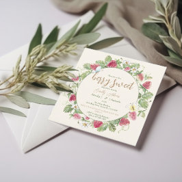 水彩色いちごフローラボホベイビーシャワー 招待状