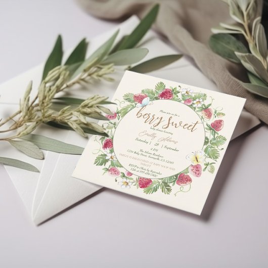 水彩色いちごフローラボホベイビーシャワー 招待状