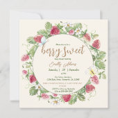 水彩色いちごフローラボホベイビーシャワー 招待状 (正面)
