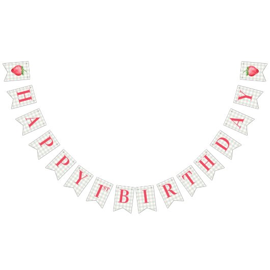 水彩色いちごベリーの最初の誕生日パーティー バンティングフラッグ (全)