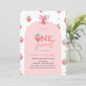 水彩色いちごボウ2つの甘い1歳の誕生日 招待状 (スタンド正面)