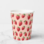 水彩色いちご果実パターンパステルピンク 紙コップ (裏面)