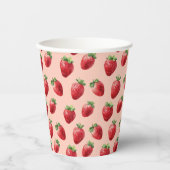 水彩色いちご果実パターンパステルピンク 紙コップ (正面)