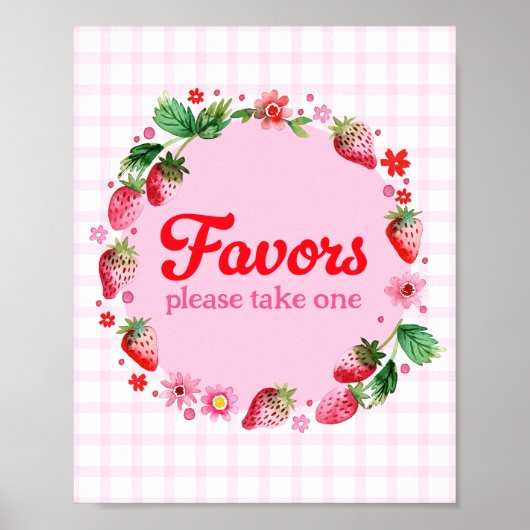 水彩色いちご誕生日パーティーのお気に入り ポスター (正面)