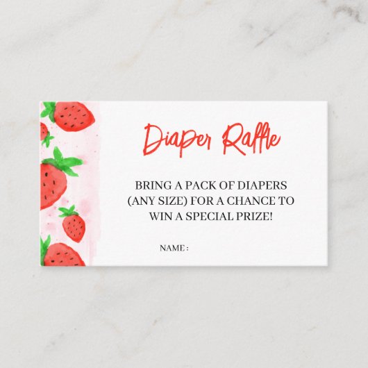 水彩色いちご赤ちゃんシャワーおむつラッフル エンクロージャーカード (正面)