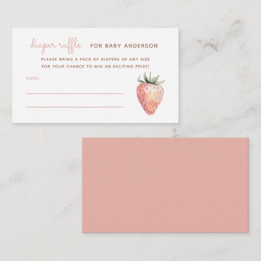 水彩色いちご赤ちゃんシャワーおむつラッフル エンクロージャーカード (正面/裏面)